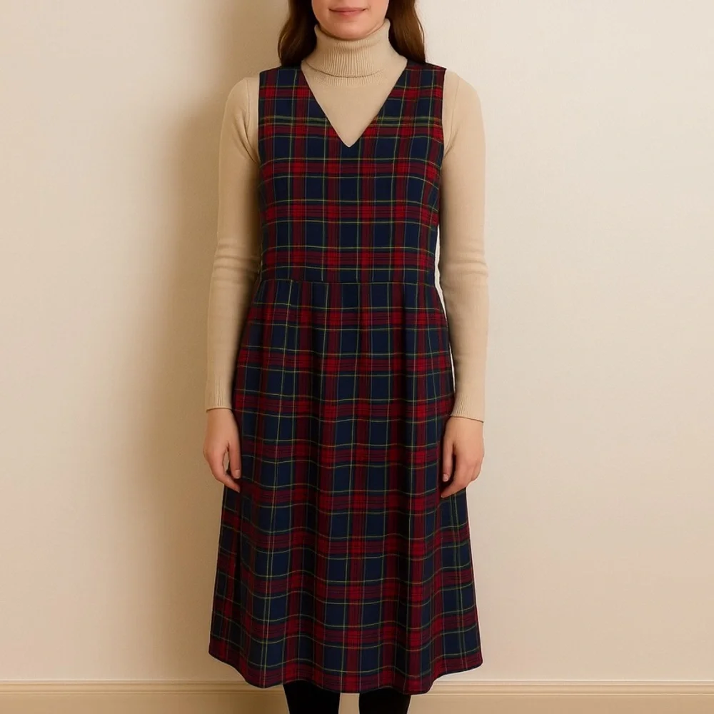 Vintage Hunts Point Plaid Sleeveless Jumper Dress - Picture 2 of 8